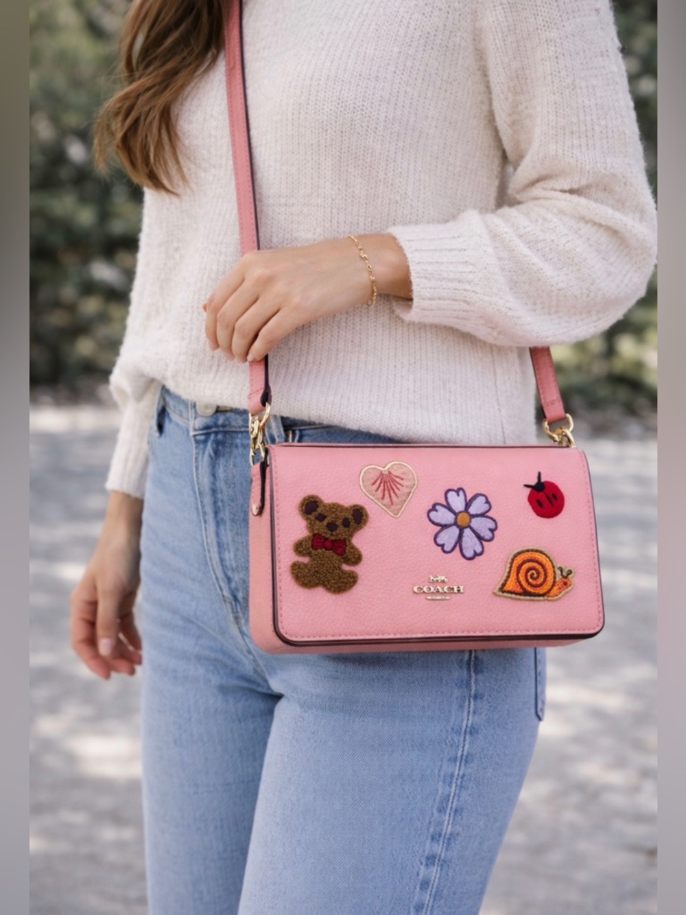 Coach Pink Leather Wallet with Embroidered Motifs